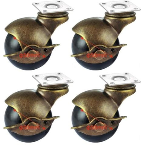 SOKNKSTF 2 Zoll Vintage-Möbelrollen, Schwenkbare Kugelrollen, Antike Kugelrollen, Für Couchtisch, Sofa, Schrank, 4er-Pack, Bremse, Flacher Boden