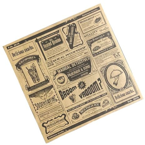 Kueohse 200 Pièces Papier Sulfurisé Journal Anglais Papier Snack Papier Absorbant L' Frites Papier d'emballage Sandwich, Jaune 22 X 22 cm