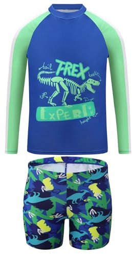 Cheerful Mario Bañador Niño con Manga Larga UV Protección Solar Camiseta de baño y Pantalones de natación para Surf Piscina Playa Dino 11-12 Años