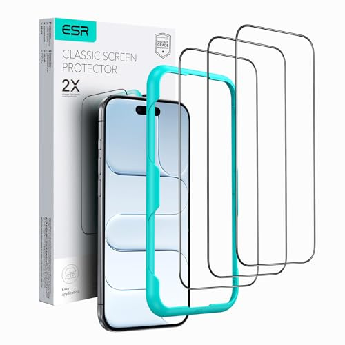ESR 3 stycken iPhone Air glasfilm, militärkvalitet, skyddande för iPhone 17 Air Splittersäker, reptålighet 9H, härdat glas med installationsstöd, hög transparens