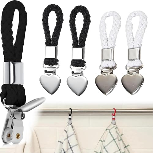 4 Stück Handtuchclips Handtuchklammern Handtuchclips zum Aufhängen Aufhänger für Handtücher, handtuchaufhänger ohne nähen Robe Bath Towel Hooks (schwarzer Weiß Haken)