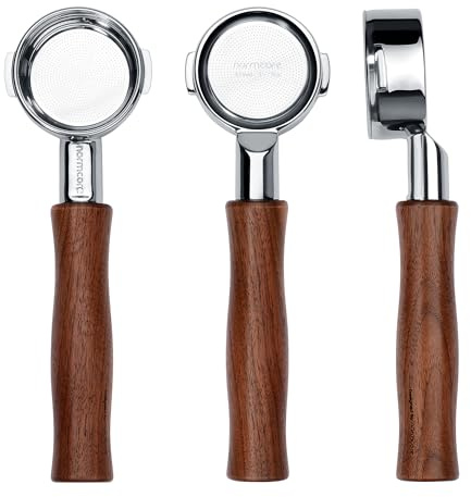 Normcore Portafiltro sin fondo de 57 mm compatible con Lelit 57 Grupos – Anna y Anita, portafiltro Naked con mango de nogal americano genuino