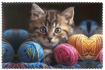 WZYWHJ Set di 6 tovagliette con stampa di gattini che giocano con palline di pelliccia, per tavolo da pranzo, 30,5 x 45,7 cm, per feste, cucina, sala da pranzo, lavabile, facile da pulire