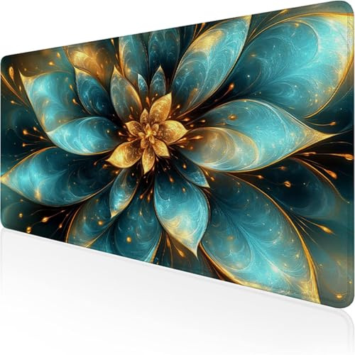 Alfombrilla Ratón XXL 1400x600x3mm,Azul Alfombrilla Escritorio Flor Mouse Pad Gaming con Base de Caucho Antideslizante e Impermeable Almohadilla Teclado,Protector Escritorio Ideal para Oficina D1-456