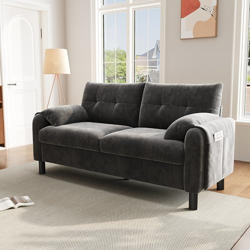 DRIXNO Modernes 2-Sitzer Sofa, bequemes Polstersofa aus Chenille Stoff mit Dicken Kissen, Gemütliche Couch für Wohnzimmer, Polstermöbel im Skandinavischen Design,Gray
