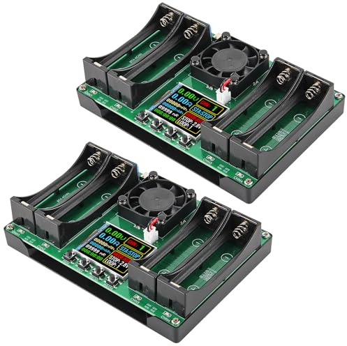 2Pcs 4-Channel 18650 Battery Capacity Tester, Automatic Charge Discharge Module with Internal Resistance Test for Flat Top Batteries, Type-C Powered Lithium Battery Analyzer