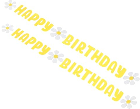 FUNOMOCYA 2 Stück „Happy Birthday“ Filz Geburtstagsbanner mit Gänseblümchen Dekor Wiederverwendbare Wanddekoration und Foto Requisiten für Kindergeburtstag