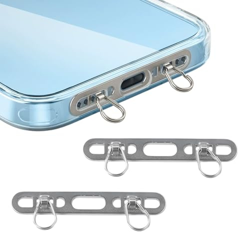AIWXEEU 2 Piece Metal Phone Lanyard Clip with Double Rings, Metal Phone Chain Holder, Strap Patches Not Loss, Stainless Steel, Part for Hanging Wrist Neck Lanyard