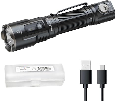 Fenix TK25R Taktische Taschenlampe, 3600 Lumen, USB-C wiederaufladbar, mit UV, rot & rot/blau blinkend, IP68 wasserdicht, mit Lumentac-Organizer