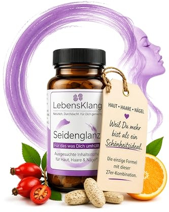 LebensKlang Seidenglanz | Haut Haare Nägel Kur ¹²³ | Haar Vitamine/Hair Vitamins Haut & Nagelpflege | mit Biotin Zink Selen | Haarvitamine Supplement | 27-fach Haar Vital Komplex, 1-Monats-Vorrat