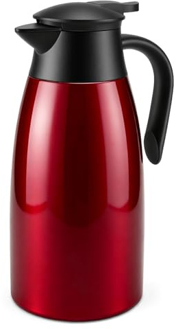 Foymlon 2 l termoskanna, dubbelväggig kaffekanna 304 rostfritt stål vakuumkanna 24 timmar värmeisolering kall för kaffe, mjölk, te, vatten, dryck, röd
