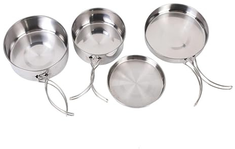 ALCXAZS Ensemble de casseroles et poêles Compact et Portable avec poignée de Transport pour la randonnée, Les Pique-niques et Les Voyages. Idéal pour Le Camping et Aventures en Plein air. Batterie
