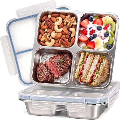 YCVSKY 2 Stück Snackbox mit Fächern Edelstahl 720ML, Snackdose mit Deckeln | Reusable and Dishwasher Safe, für Picknicks, Partys, Arbeit & Campingzum Servieren von Snacks, Obst