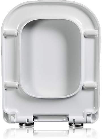 Copriwater Quadrato Con Chiusura Ammortizzata, Tavoletta WC A Sgancio Rapido Con Cerniere Regolabili Per Una Facile Pulizia, Fissaggio Semplice Dall'alto, Asse Water in Materiale UF Bianco, 43.5x34cm