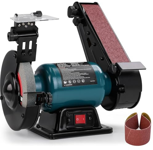 Combo de lijadora de banda para amoladora de banco, amoladora de 150 mm y lijadora de banda de 50x686 mm, motor de inducción de 2,5 A, afilado y lijado de doble función para cuchillos, madera y metal