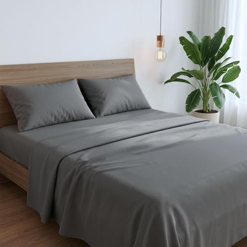 MAXIME MAISON - Completo Lenzuola Una Piazza e Mezza in Puro Cotone Puro 100% Made in Italy, Lenzuola 1 Piazza e Mezza 1 Federa Inclusa, Tocca con Mano la Qualità di un Tessuto Naturale (Grigio Scuro)