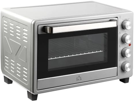 HOMCOM Fornetto Elettrico 32L 1600W con Timer, 52.2x38.1x33.5cm, Argento | Regolazione Temperatura, 3 Modalità di Cottura, con Accessori