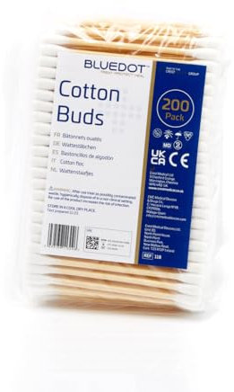Blue Dot Cotton Wool Buds (Pack of 200) – Double-Ended Soft & Gentle Cotton Buds for Delicate Skin, Made from 100% Pure Cotton Plastic-Free, Ideal for First Aid, Baby Care, and Beauty Use