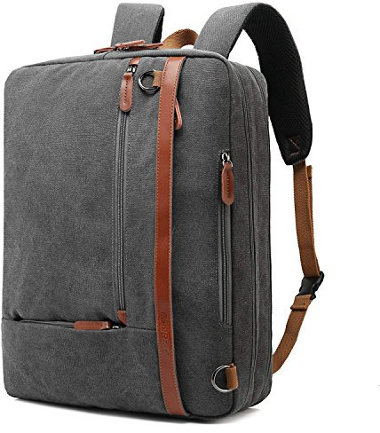 CoolBELL Convertible Messenger Bag 17,3 Zoll Laptop Rucksack Herren Umhängetasche Multifunktions Schultertasche Arbeitstasche Reisetasche Umhängetasche (Canvas Grau)