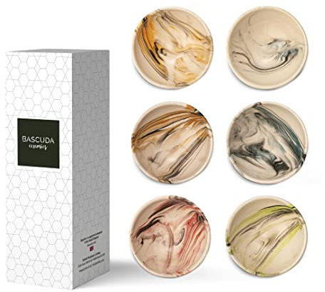 Bascuda Small Ceramic Dip Bowls Set of 6 – Colonsay Mocha Series | Marble Bloom – 8cm – Small Ramekins for Dips, Sauces, Condiments – Microwave, Oven & Dishwasher Safe – Stylish Tableware for Kitchen