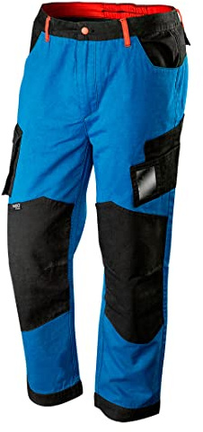 NEO TOOLS Herren HD+ Arbeitshose, 100% Baumwolle 275 g/m2, Gr. S-XXL | Kniebereich mit Knieschonertaschen, Elastischer Gummibund mit Gürtelschlaufen