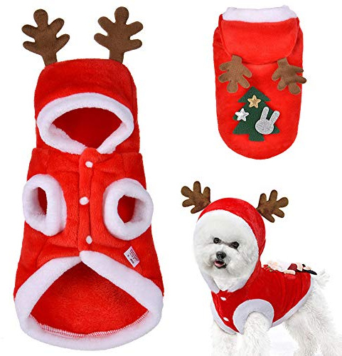 Hundekostüme Weihnachten Elchkostüm für Hunde und Katzen Pet Hoodies warme Hundemantel für Winter Frühling Weihnachten Hundebekleidung Rot, L