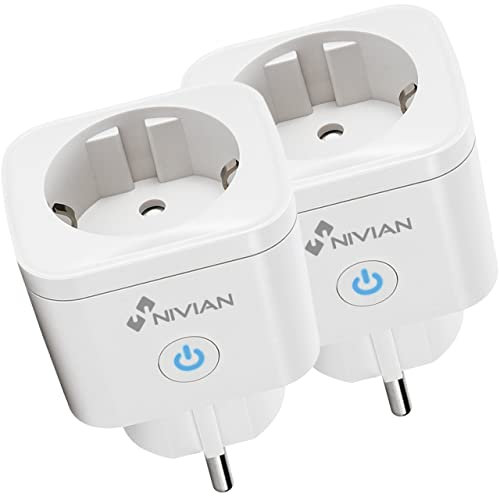 Nivian– Pack 2 Enchufe Inteligente–WiFi 2.4Ghz–hasta 16A y 3680W–Protección contra sobretensiones y Control de Consumo energético–Compatible con Amazon Alexa y Google Home Control Remoto con App Tuya