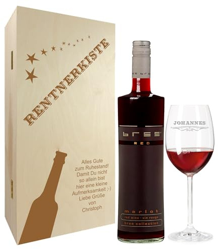 laser-diele Weinglas – Geschenkset – Weinglas mit Gravur – Wein Geschenksets – Geschenk zur Rente – Ruhestand – Rotwein – Rentnerkiste