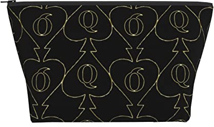 Portable Cosmetic Bag Golden Queen of Spades Makeup Pouch Travel Toiletry Bag for Girls Women