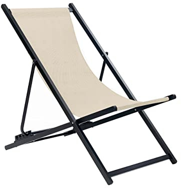 Beliani Outdoor Liegestuhl faltbar Aluminium schwarz Mesh beige Locri II