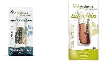 Applaws Cat Treat, Mackerel Loin 30 g (Pack of 12) + Applaws natürlich Katzenleckerli, Ganzer Thunfisch Loin Katzensnack, 30g Beutel (Packung mit 12 Beuteln)