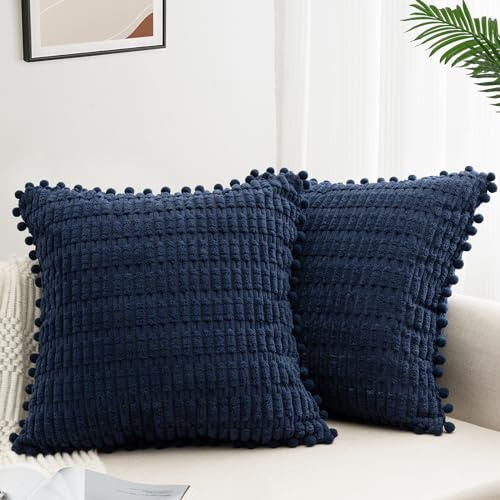 ZWJD 2er Set Kissenbezug 50x50 Kordsamt Sofakissen Weiche Kissenhülle Boho Kissenbezüge Dekokissen Moderne Kissen Deko für Couch Schlafzimmer Zuhause Auto Dekor Zierkissenbezüge Dunkel Blau
