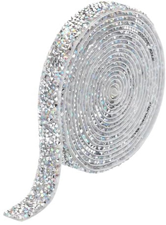 QUARKZMAN 1 Pieza Cinta de Diamantes de Resina Adhesiva de 3 Yardas x 15mm con Pedrería para Ropa y Manualidades Blanco AB