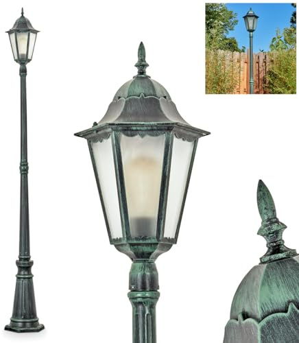 HOFSTEIN Außenstehleuchte Hongkong, Außenwegeleuchte aus Metall/Milchglas in Schwarz-Grün, Wechselscheiben Klar, Wegeleuchte im Landhaus/Antik/Vintage-Design, Garten, Außenbereich, 206 cm, E27, IP44