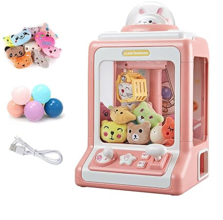 HBDSMLPL Artiglio Macchina, Macchina per Caramelle con Luce E Musica,20 Bambole,10 Gashapon ， Divertenti Gadget Bambini Regali per Adulti Ragazze Ragazzi,Pink