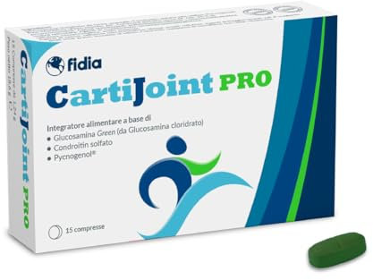 Fidia Farmaceutici CartiJoint PRO - 15 Compresse, Integratore a Base di Glucosamina Cloridrato Green, Condroitin Solfato e Pycnogenol®, Senza Glutine e Lattosio, Adatto per Allergici ai Crostacei