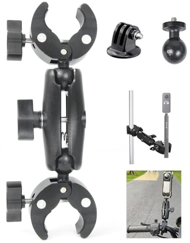 Fotoleey Dubbel lamphållare kamera dubbelklämma, actionkamerahållare med 360° dubbelkulhuvud, klämhållare för Gopro-ljusstativ-reflektorskärm, selfiepinne, cykelstyre
