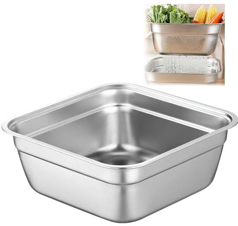 Cuenco de acero inoxidable, cubeta multiusos para fregadero, cesta rectangular grande, lavabo de gran capacidad con borde enrollado cepillado para cocina (sólido 32 cm)