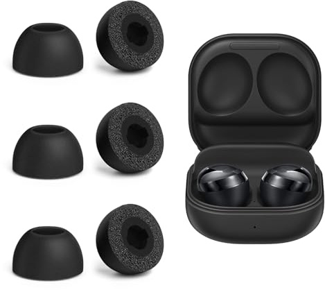 BORLTER CLAMP Puntas de repuesto para los oídos, puntas de espuma de memoria con reducción de ruido para Samsung Galaxy Buds Pro, almohadillas para los oídos 3 pares, negro mixto S M L
