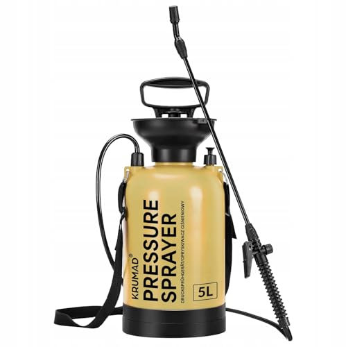 KRUMAD Drucksprüher 5L, Gartenspritze mit Lanze 203,5 cm, Maximaler Druck 3,2 bar, Hand Drucksprühgerät für Garten, Unkraut, Pflanzenschutz & Reinigung, Verstellbarer Sprühkopf, Tragegurt