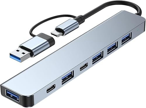 ROOMIE HomeHub 7-in-2 USB 3.0 & USB-C to 3.0 & 2.0 Hub // Supports DC Supply for multi-device charging // 7 input with Dual USB-USB-C output