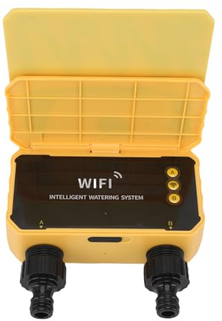 Smart WiFi Solar Sprinkler Timer, 2 Outlets Wassertimer mit Regenverzögerung, Manuellem, Automatischem Bewässerungssystem, Bewässerungsschlauch-Timer für Garten Yard