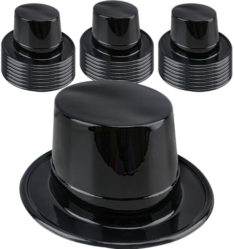 SGBETTER 24 cappelli a cilindro in plastica per adulti, cappello da mago nero, cappello a cilindro, per uomini, donne, Halloween, compleanno, costume per feste
