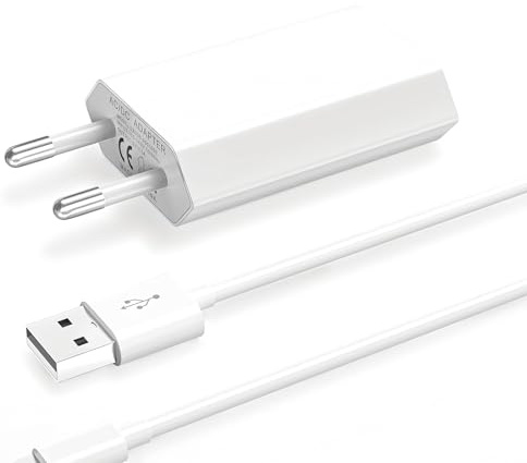 BOLUX-JS iPhone Ladegerät 5V 1A mit 2 m Kabel, weiß | Für iPhone 14/13/12/11/XR/X/8/7/6/SE und iPad; 5V/1A USB Netzteil mit 2 m Kabel.