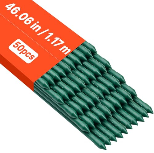VEVOR Garden Stakes, 50 Pack, 46.06 inch, Plastic Coated Metal Tomato Stakes, Garden Sticks for Plants Support, with Pointed End and Non-Slip Bumps for Growing Climbing Plants, Outdoor Vegetables