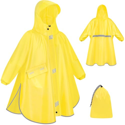 VOBUKE Chubasquero Niño Poncho Lluvia Impermeable Capa Chuva Criança Ligero Plegable Poncho Lluvia Unisex con Capucha Mangas Reflectantes Chubasquero Niña Plegable Poncho Impermeable