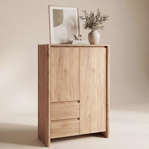 Newroom Highboard Wohnzimmer Wildeiche braun grifflos Hochschrank