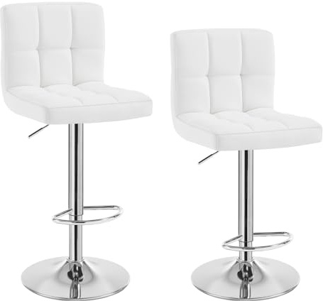 WOLTU 2X Taburete de Bar Silla de Bar Cuero Sintético Muebles Cocina Taburete Alto Regulable en Altura con Respaldo Sillas Alta Taburetes Tapizado Blanco