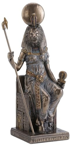 Veronese Design 8 1/2 Inch Tall Egyptian Goddess Sekhmet Sitting on Throne Cold Cast Resin Antique Bronze Finish Statue