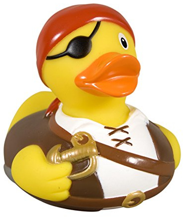 Duckshop I Badeente Pirat mit rotem Bandana und Augenklappe I Quietscheente I L: 9 cm I Quietscheentchen I Geschenk für Abenteurer I Präsent Sammler